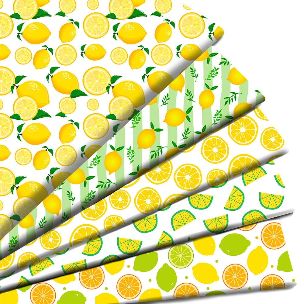 Fruits Lemon Grapefruit Drinks Printed Polyester Pure Cotton Material By the Meter Patchwork Tissue Sewing Quilting Fabrics