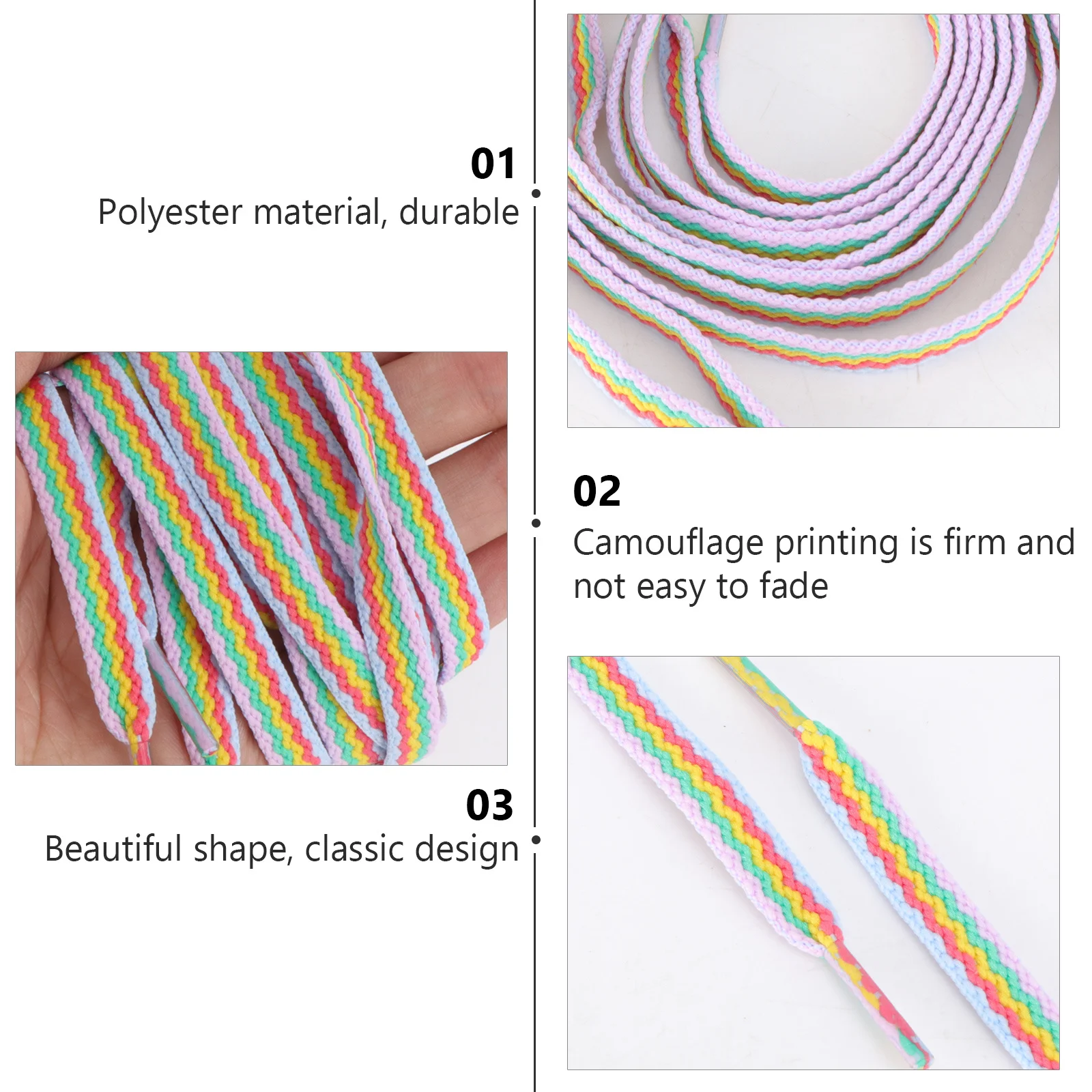 Rainbow Shoelaces Flat Laces for Athletic Shoes Polyester Sneaker Strings Striped Shoe Tie 3D Rainbow Laces