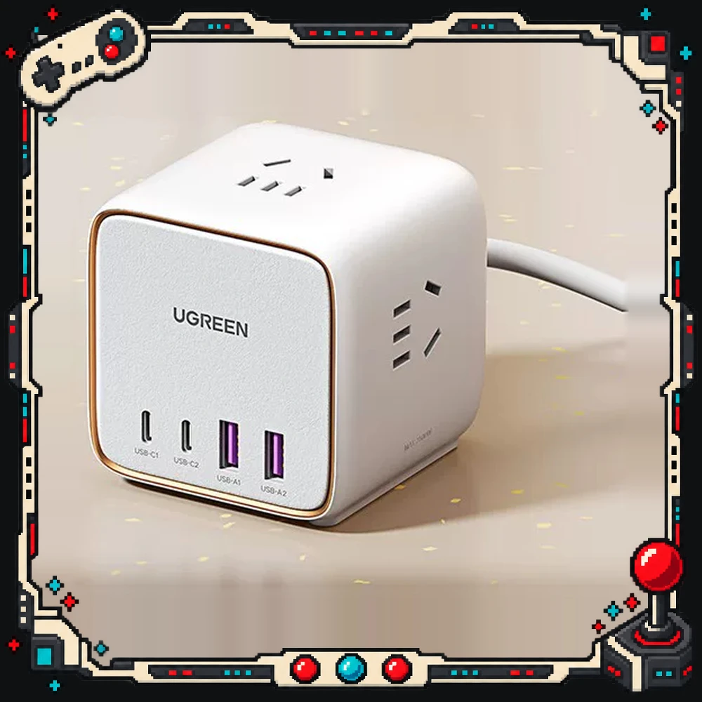 UGREEN 40860 GaN Power Strip 65W 2 USB-C 2 USB-A 3 AC Outlets 1.8m Cord PPS PD Fast Charging with Switch for Laptop Phone Tablet