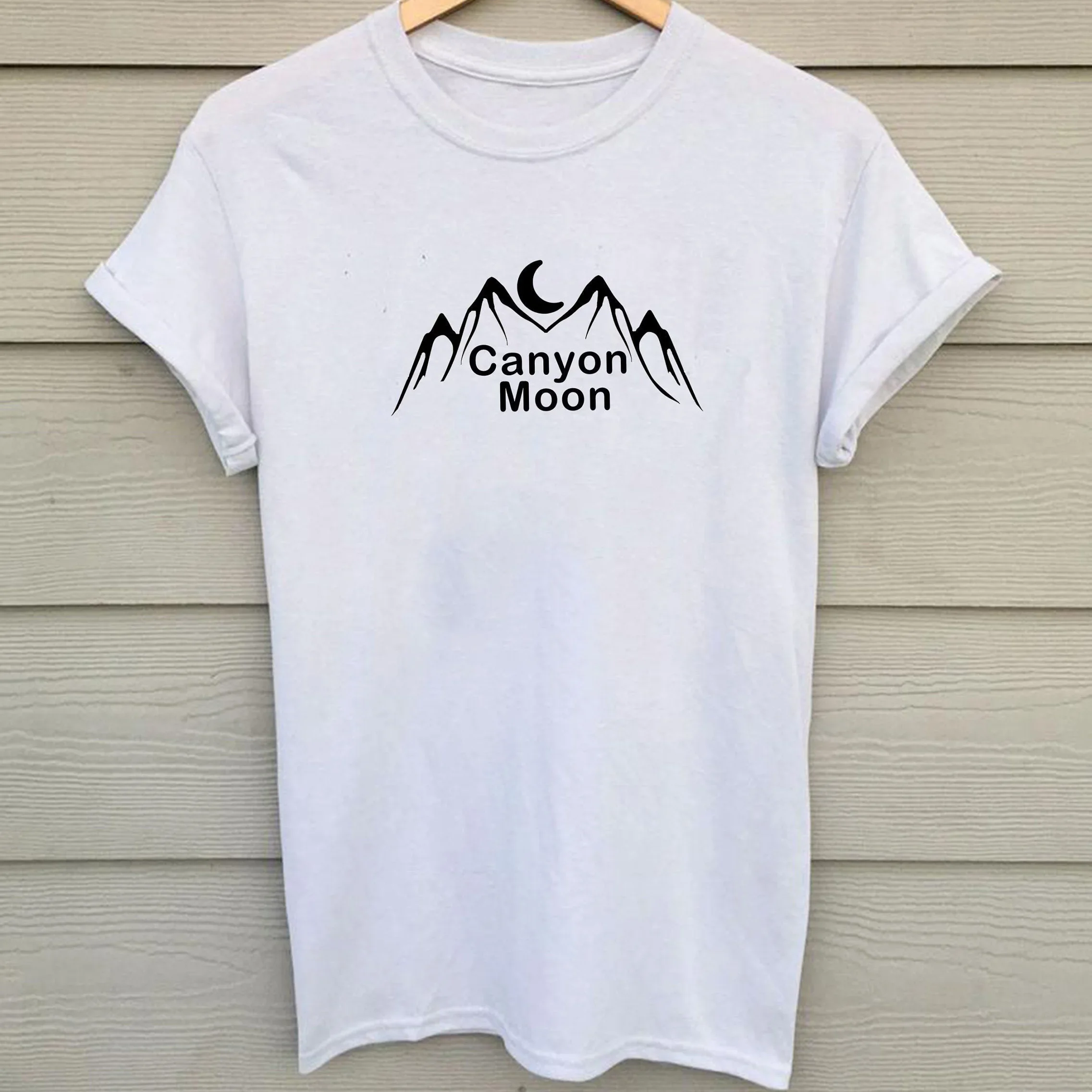 Women T Shirt Canyon Moon Print Tops Casual Ladies Basic O-collar Cotton Clothes Short Sleeved Women Shirt Girl Fashion Clothing