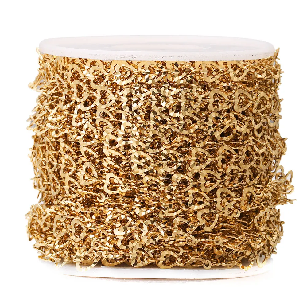 1M Width 6mm Stainless Steel Heart Plated Gold Chain Roll Chains for Jewelry Making Supplies DIY Necklace Wholesale Items Craft - Image 2