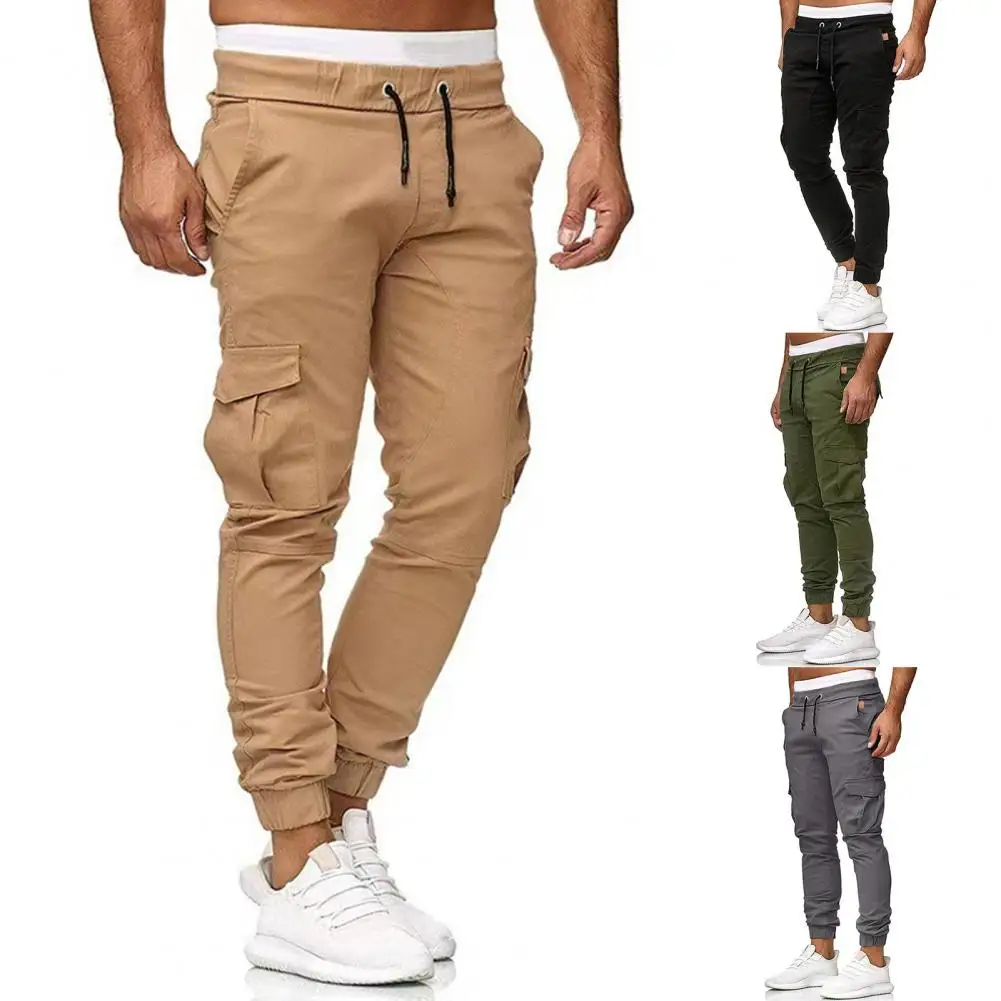 

Men Pants Ankle-banded Drawstring Elastic Waist Cargo Pants Patchwork Multi Pockets Elasticated Ankle Pants Men's Clothing