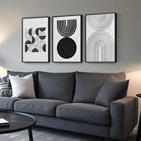 3pcs Frameless Black & White Abstract Wall Art for Living Room, Large Frame Canvas Black Abstract Picture Wall Decoration, Mo