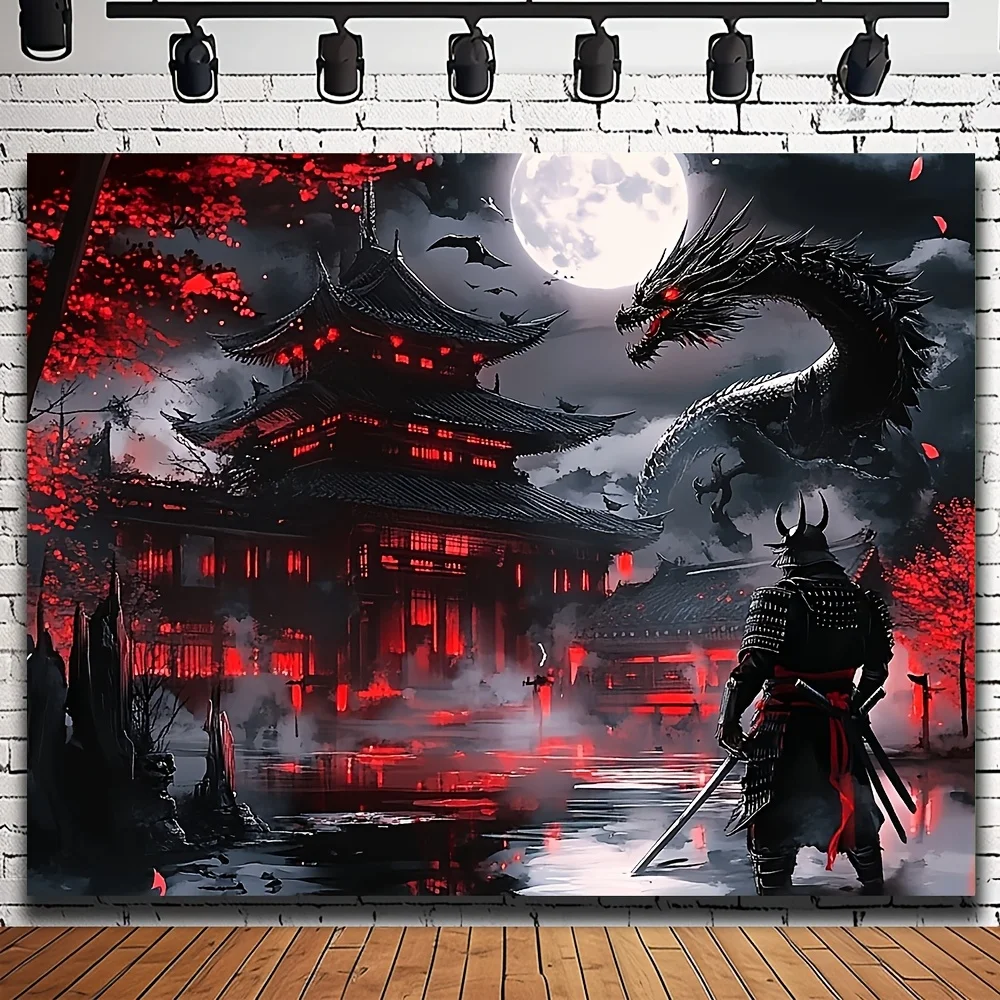 Mystical Dragon Samurai Tapestry Perfect for Home Decor Adding a Touch of Fantasy and Cultural Beauty to Your Living Space
