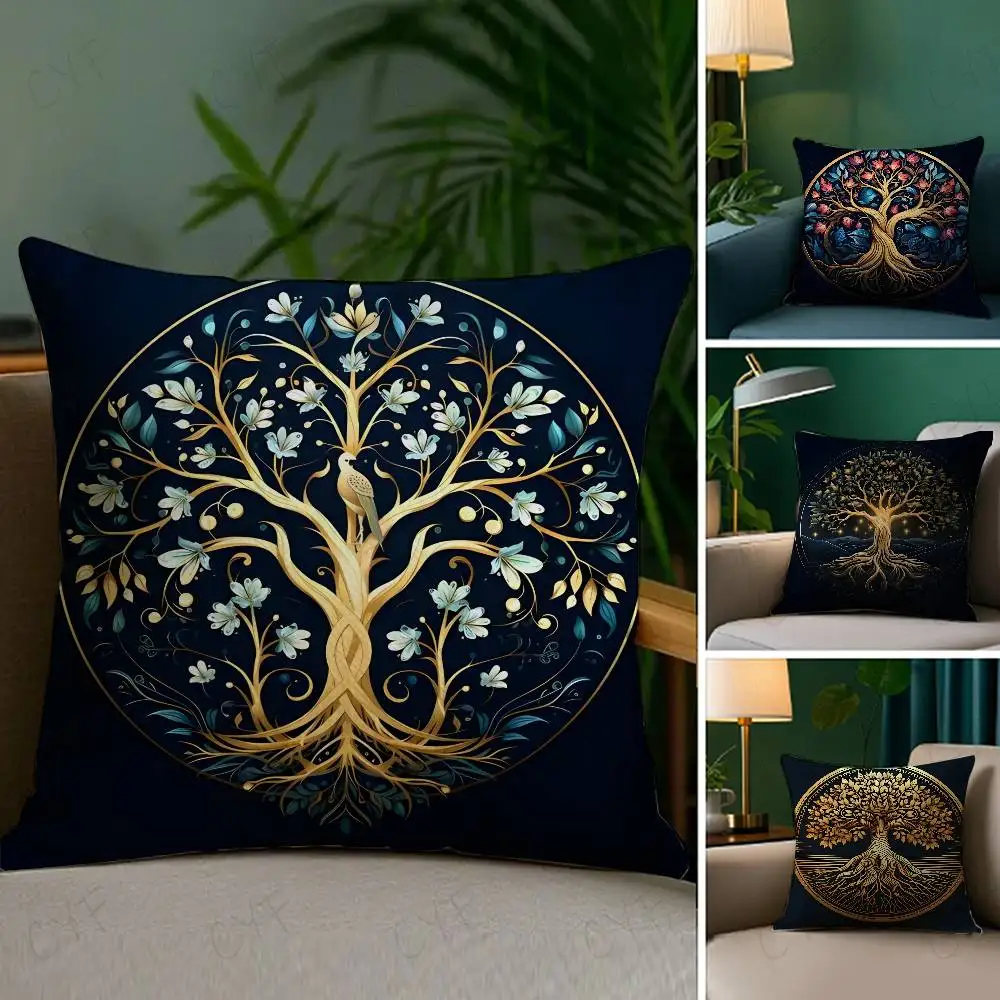 

Tree of life cushion cover plant floral Pillow Case Custom Printed Brushed Fleece Pillow, Baby Skin-Touch, Eco-Friendly Dye-Subl