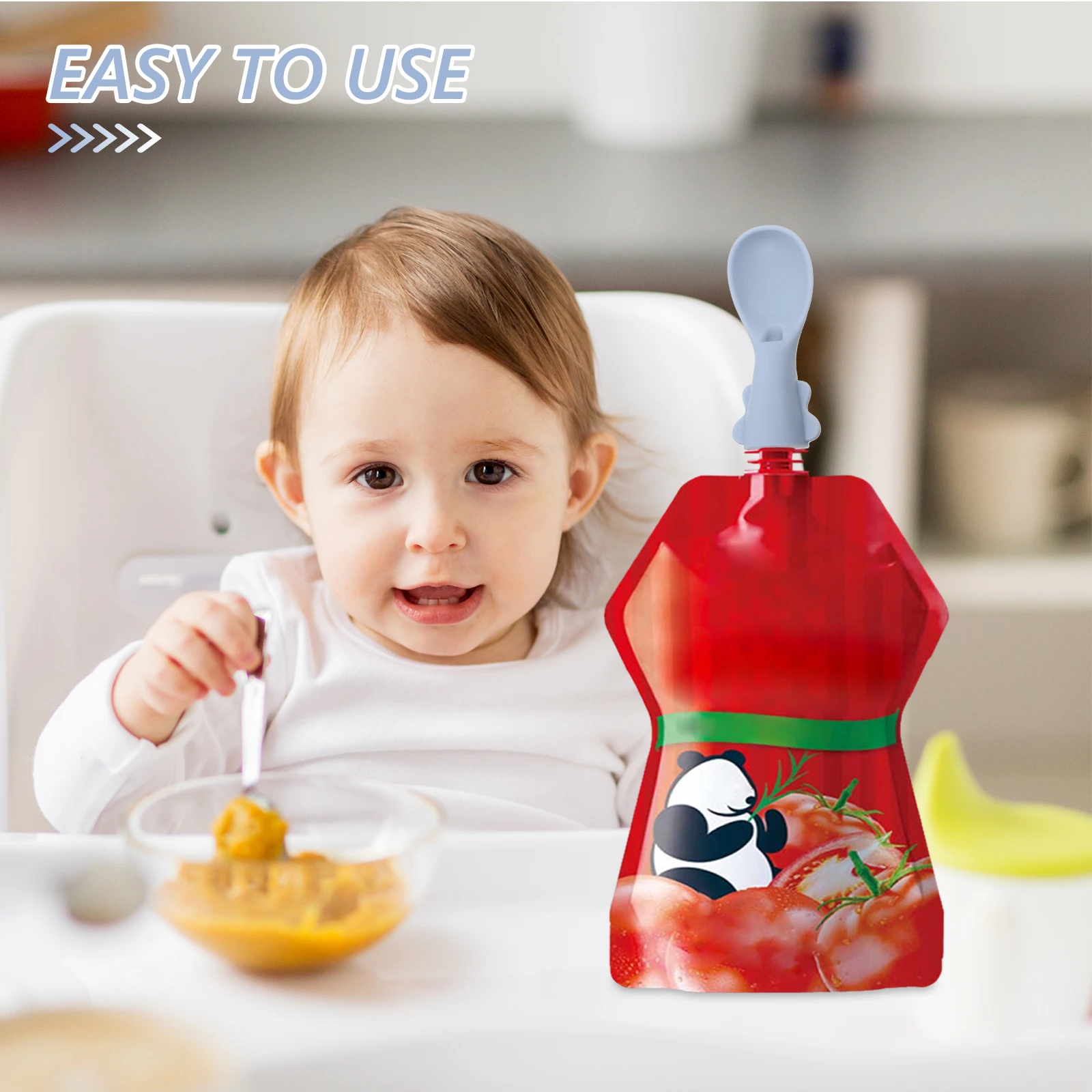 

GLEAVI 4pcs Silicone Food Spoons Set for Baby Fruit Puree Feeding Pouch Attachments Infant Essentials Girl Boy Supplies