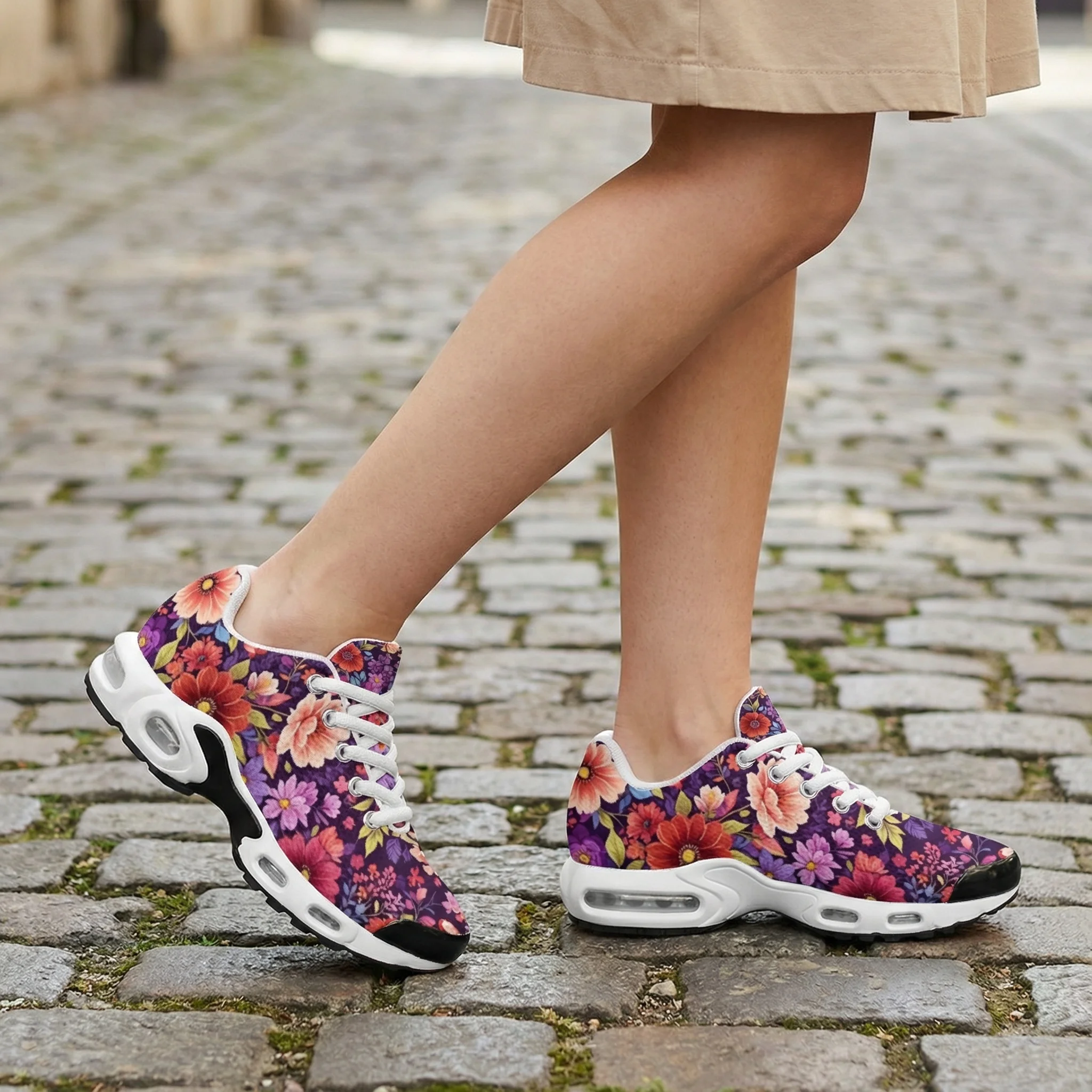 

Повседневная обувь с красным цветочным принтом на воздушной подушке, дышащая сетчатая верхняя часть, подходящая для мужской и женской спортивной обуви