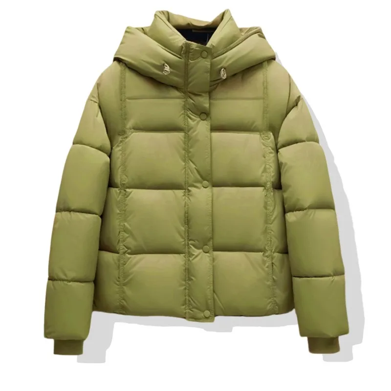 Hooded Loose Fit Coat Commuter Style with Pockets Long Sleeves Thick Short Length Women Winter Down Jacket Puffer Jacket
