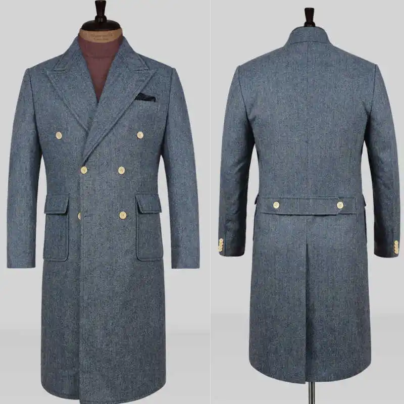 

Classic Men Autumn Winter Men Coat Double Breasted Peaked Lapel Wedding Tuxedos One Piece Business Customized