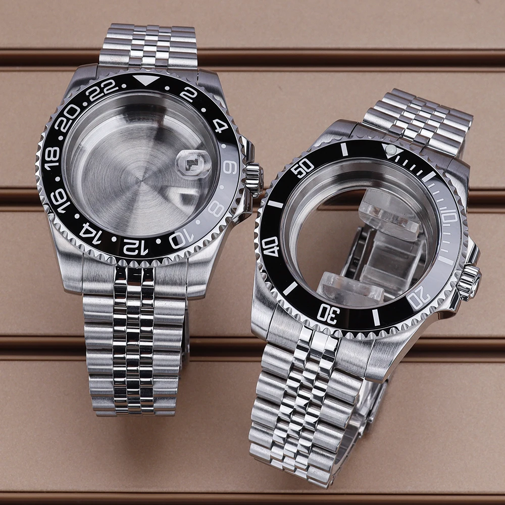 40mm NH35 Sliver Watch Case Watchbands Sapphire Glass For NH35 NH36 NH34 Miyota8215 ETA2824 Movements SUB GMT Yacht Slide Buckle