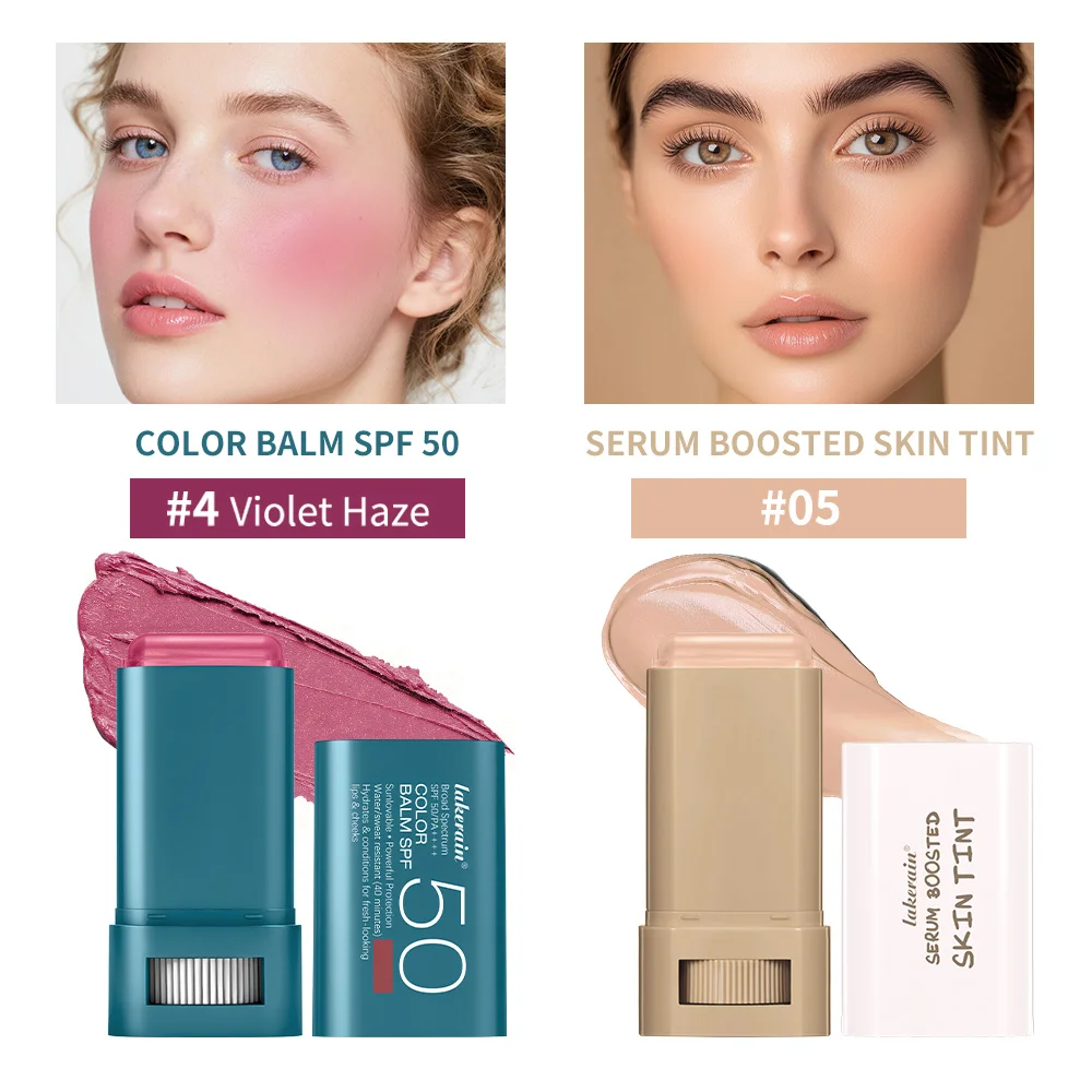 Waterproof 2Pcs Makeup Set Foundation Tint Stick Blush Stick Oil Control Matte Full Coverage Even Skin Tone Long Lasting Cosmeti