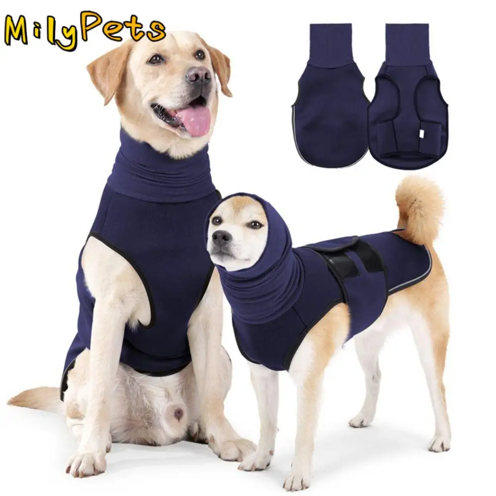 Elastic Dog Anxiety Vest Windproof Warm Dogs Calming Jacket with Hoodie Adjustable Dog Thunder Vest for Fireworks