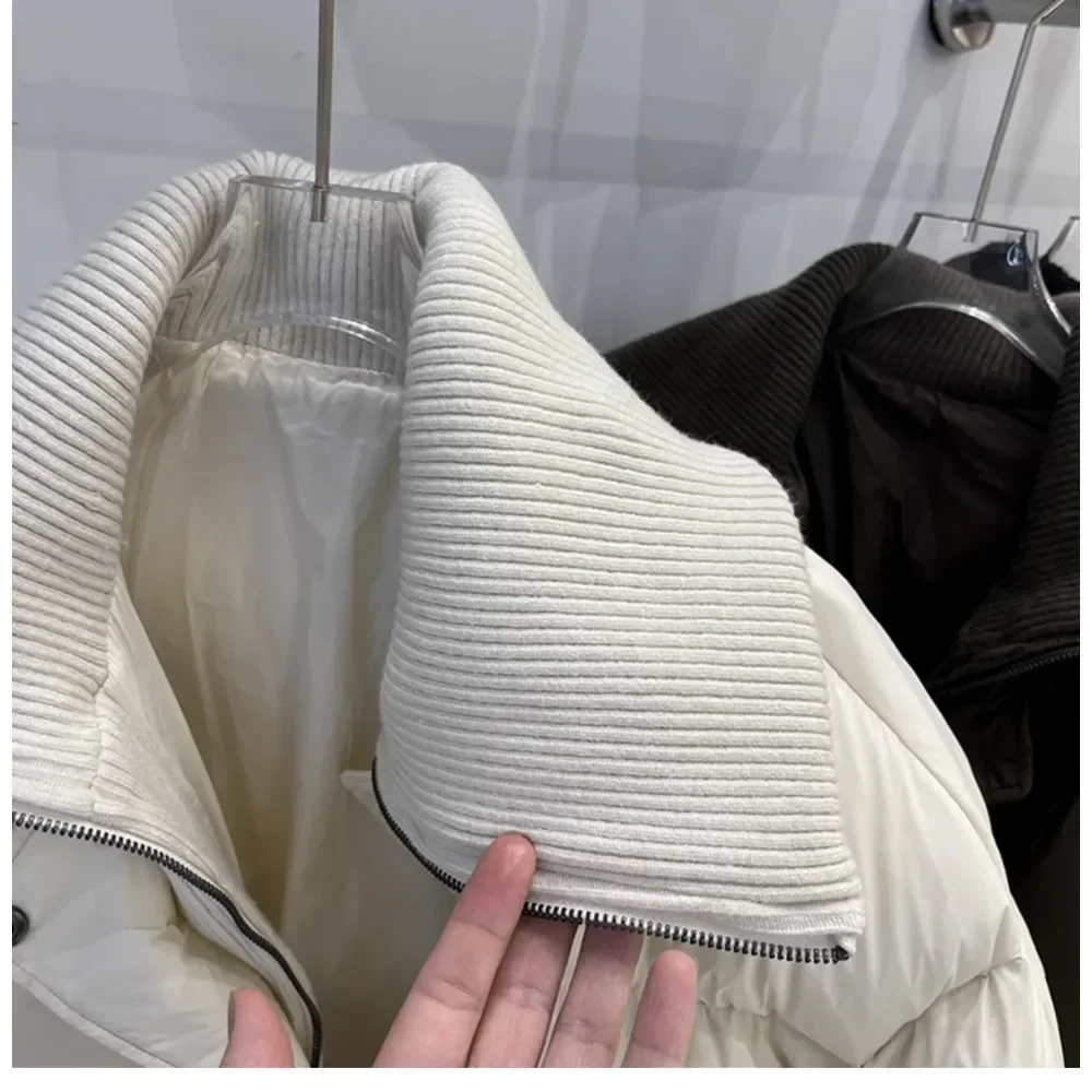 Femmes 2025 hiver nouveau col tricoté doudoune courte ample mince mode épais blanc canard vers le bas manteau à la mode vêtements d'extérieur