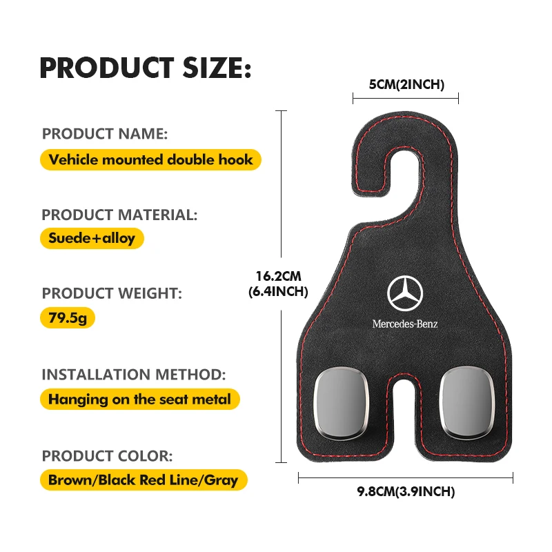 Car Seat Back Hook Hanger Pouch Clothes Hanging Fastener Clip For Mercedes Benz CLK GLC W212 C200 C300 W203 W204 W205 W169 W176 - view 6