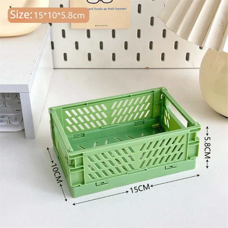 Plastic Foldable Storage Basket Desktop Kitchen Fruit Toy Holder Bathroom Cosmetic Container Shelf Organizers Folding Mini Box