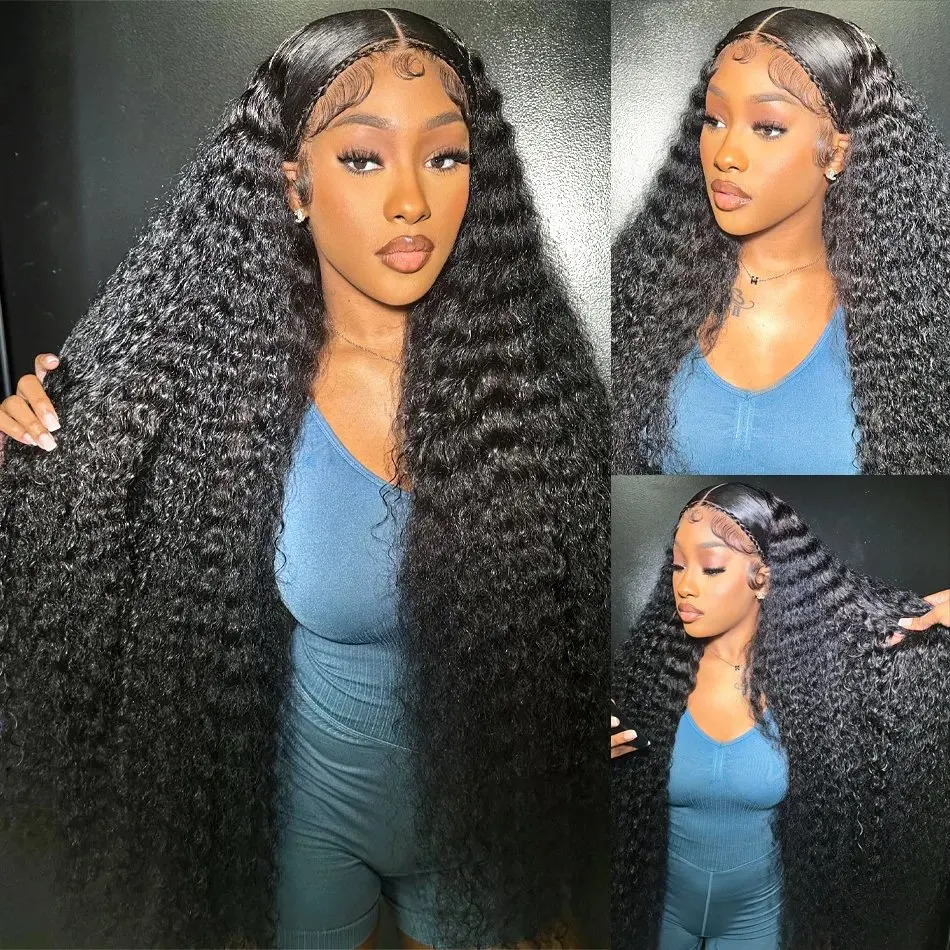 Rosabeauty 180 250 Density HD 13X6 Transparent Deep Wave Lace Frontal Wigs Water Curly  30 40 Inch 13X4 Front Human Hair Wig