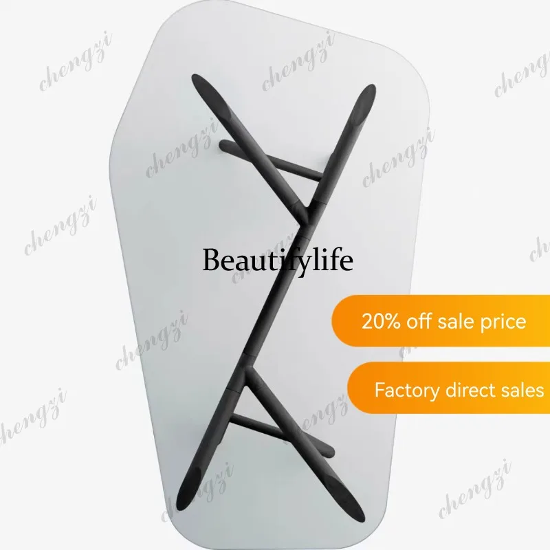 JJ132 Modern tempered glass long dining table metal special-shaped irregular countertop desk desk
