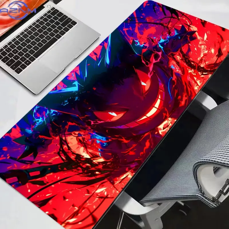 Pokemon Gengar Red Flame Large Gaming Mouse Pad Anime Non Slip Rubber Desk Mat Keyboard Table Mat for Game Office PC Decor