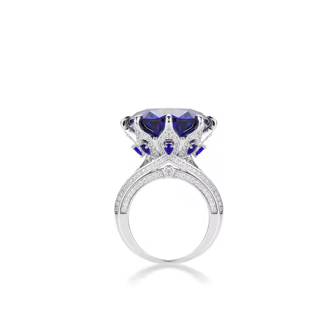 Bellux 925 Silver Gold Plated Synthetic Zircon Classic Sapphire Blue Eight Claws Fashion Ring for Women