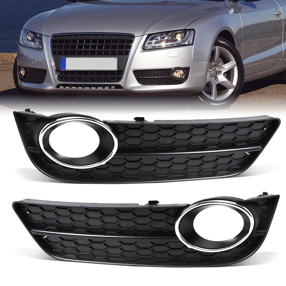 

Car Front Bumper Fog Light Lamp Grille For Audi A5 2008 2009 2010 2011 2012 Grill Cover Black 8T0807681 8T0807682