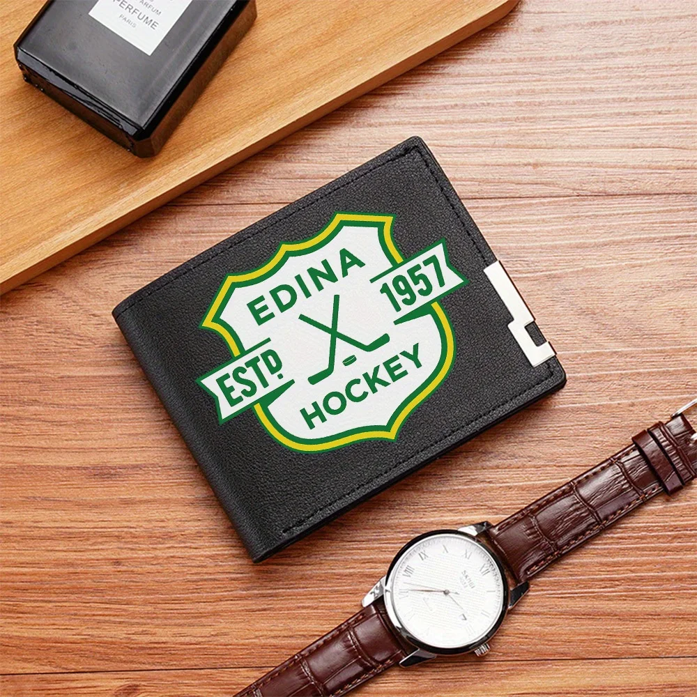 Edina Hockey Shield Crossed Sticks Puck Men's Wallet Printing Design Simple Modern Stylish Business Father's Boyfriend's Christm