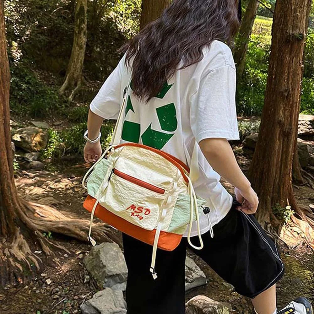 

Portable Mountaineering Crossbody Bag Embroidery Large Capacity Outdoor Nylon Shoulder Pouch Lightweight Contrast Color