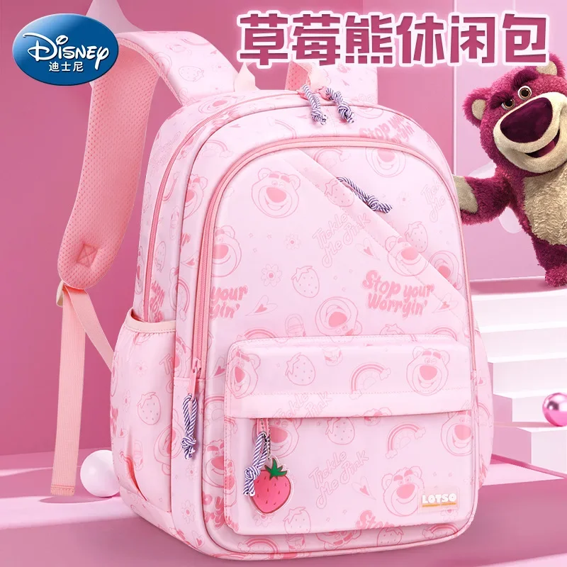 Disney morango urso dos desenhos animados leve e respirável estudante saco de escola grande capacidade proteção ridge mochila das crianças