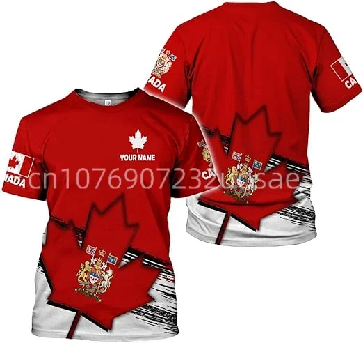 2024 New Canada Flag T-shirt Men's and Women's Casual Round Neck Custom Name Short Sleeve T-shirt Fashion Harajuku Street Top