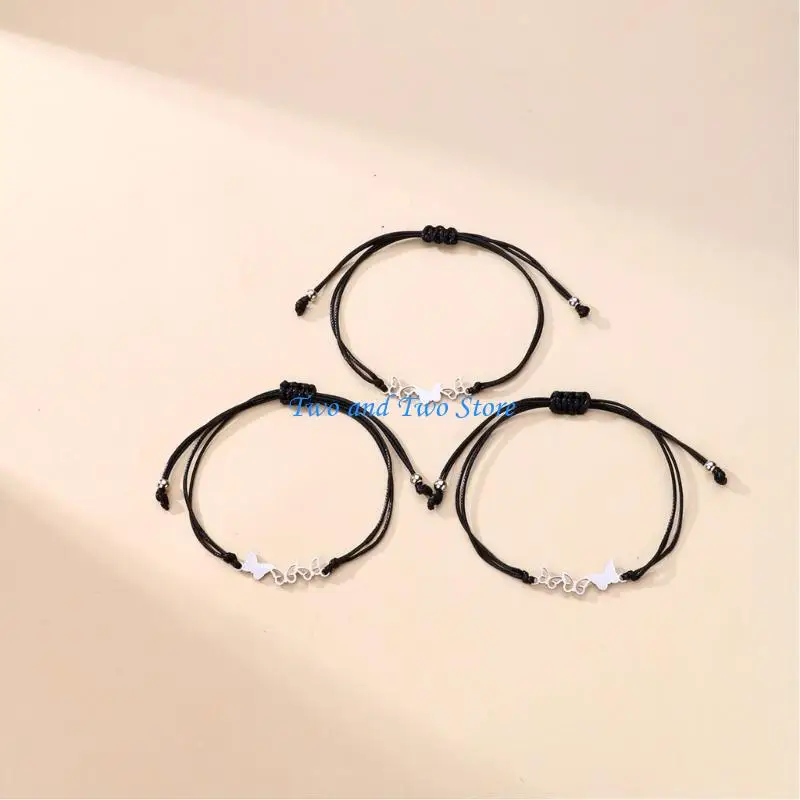 

HX6F 3 Pcs Butterfly-shaped Matching Bracelets for Best Friend Family Women Mens