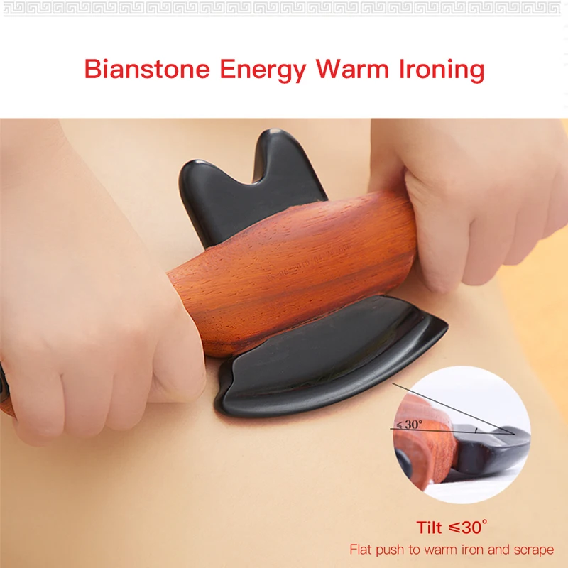 Hot Stone Guasha Knife Electric Heating Scraper Double Handle Back Spine Shoulder Neck Muscle Relaxation Massager