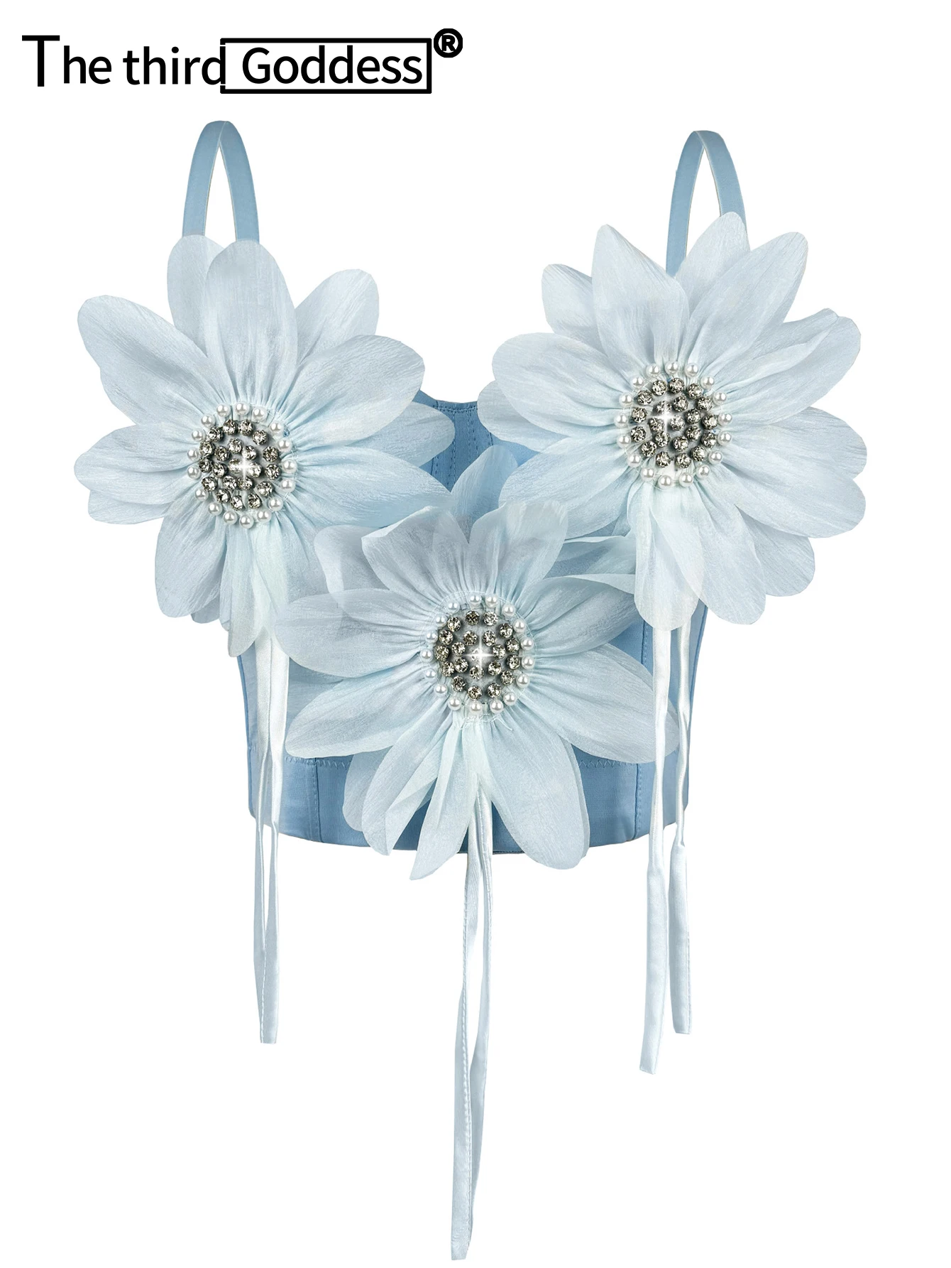 

Sexy see through rhinestone flower crop top women summer club party tops woman corset bra cropped halter tank top street wear