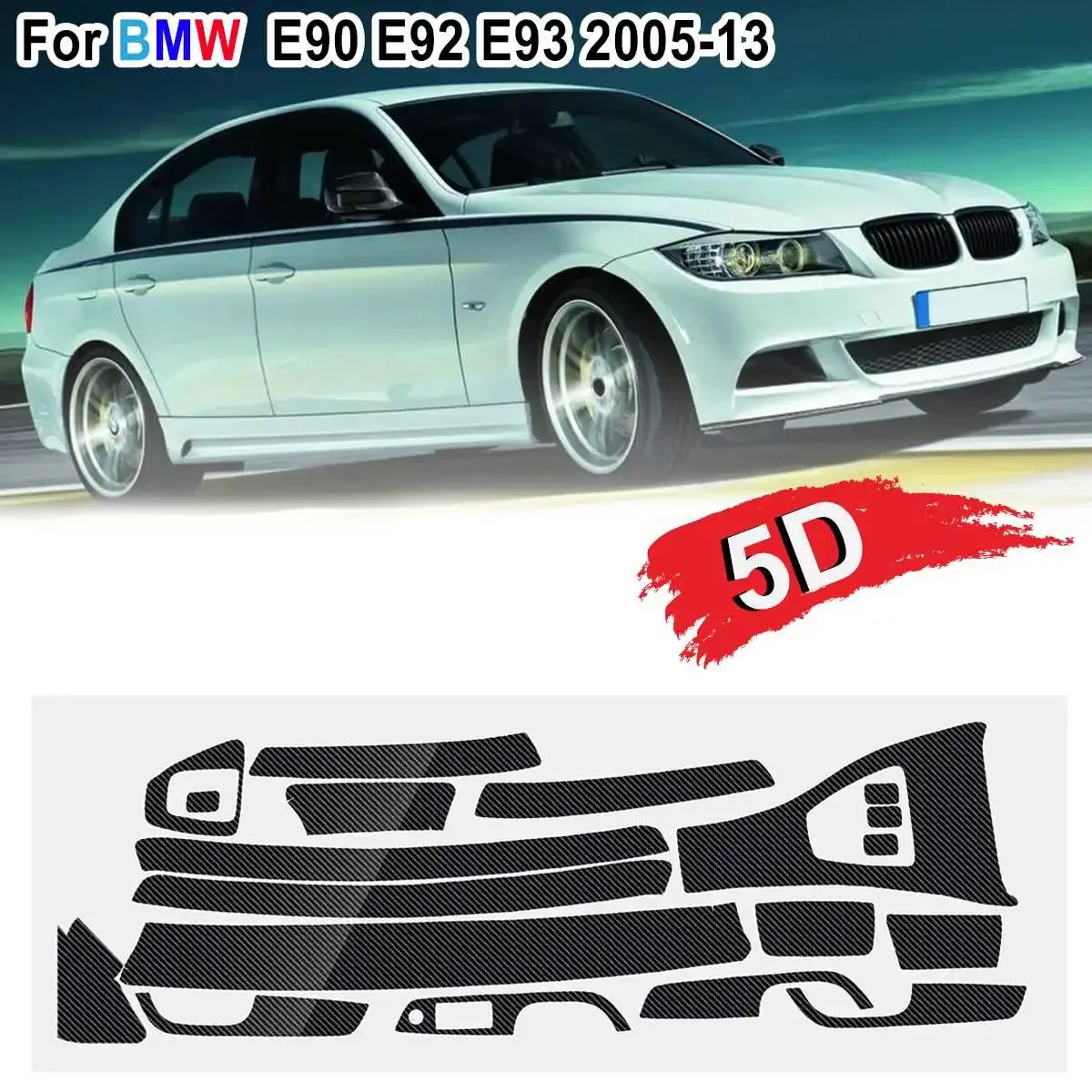 Carbon Fiber Sticker Vinyl Decal Trim 5D Glossy /3D Matte  15Pcs  LHD  For BMW E90 E92 E93 2005-2013