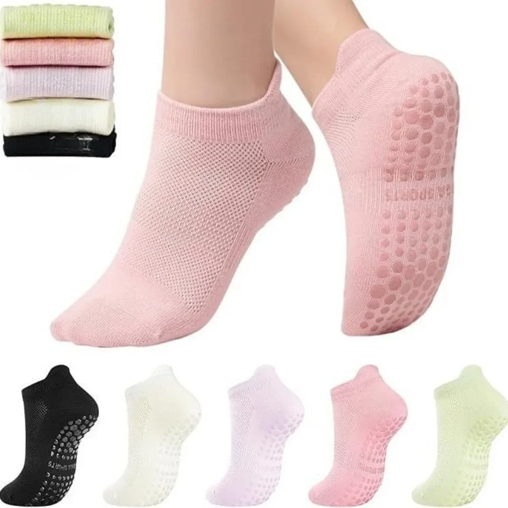 Women Mesh Cotton Yoga Socks Anti Slip Silicone Dots Short Socks Indoor Fitness Pilates Non Slip Sport Socks