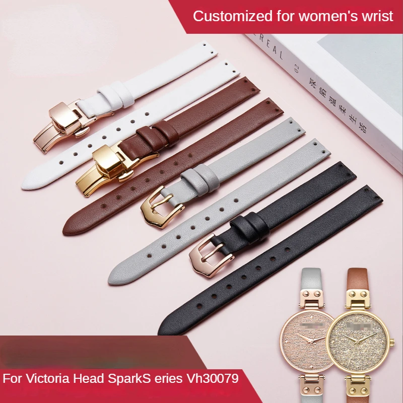 Genuine Leather Watch Band for Victoria Hyde Vh30079 Waterproof Sweat-Proof Soft Comfortable Women Watch Strap 10mm Wristband