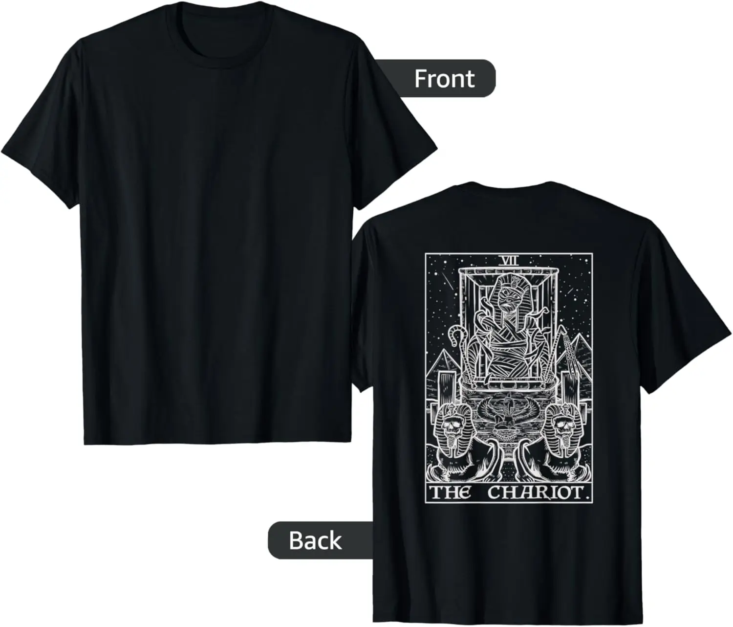 The Chariot Tarot Card Mummy Gothic Halloween Back Print T-Shirt