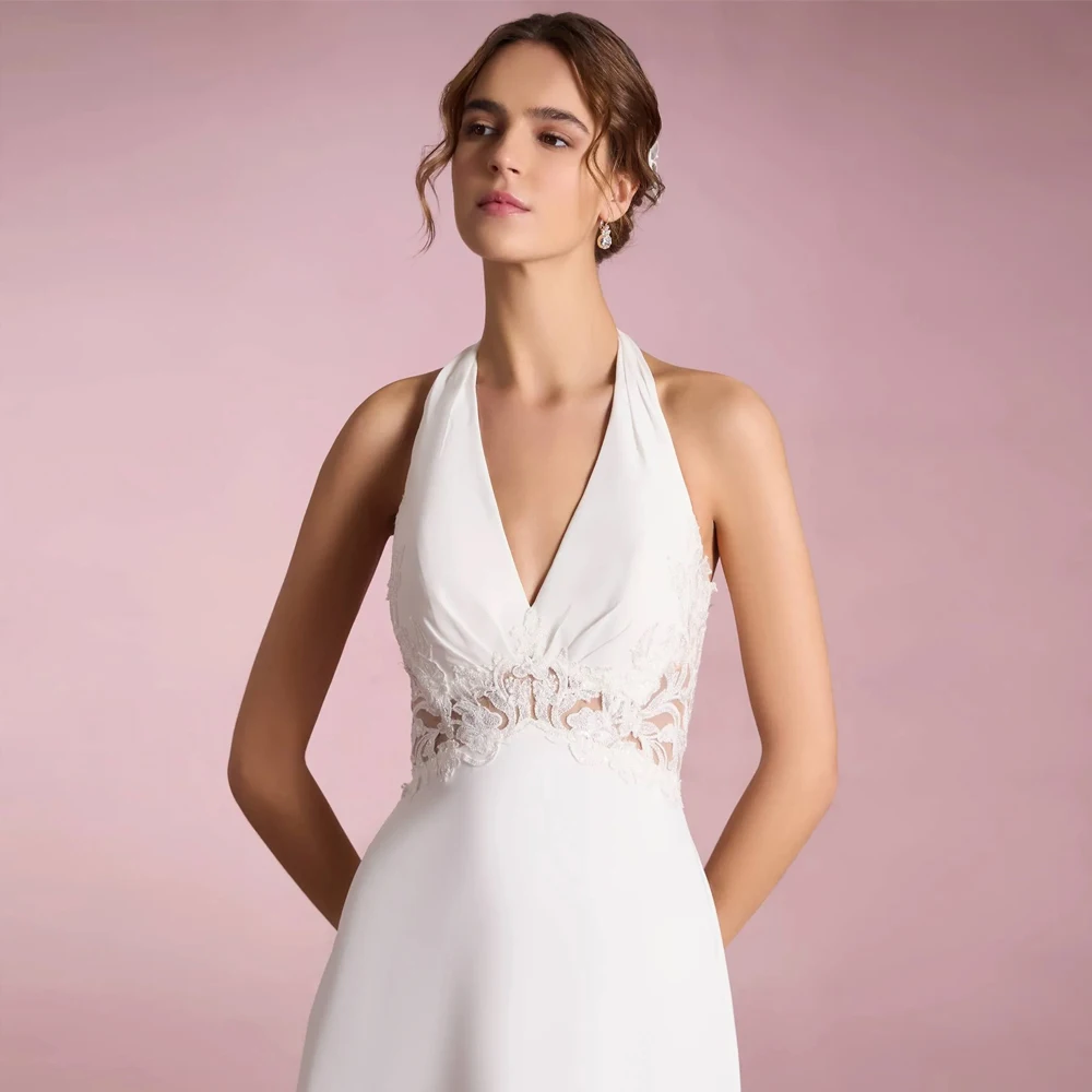 Abiti da sposa classici senza maniche con scollo a V profondo Abiti da sposa con cerniera sul retro Perline personalizzate Abiti da sposa senza schienale