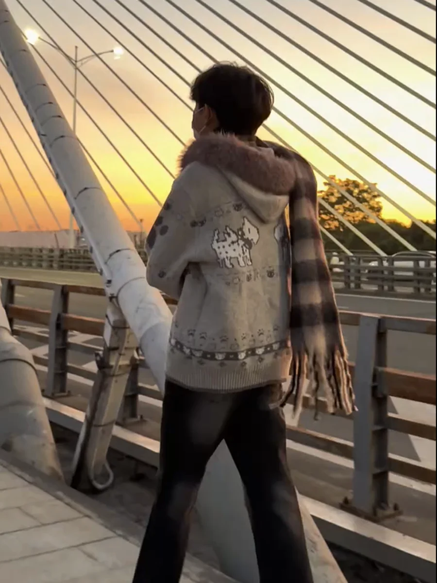 

Ретро-американский вязаный свитер-кардиган для собак: универсальный, открытый, с длинными рукавами, теплый и комфортный