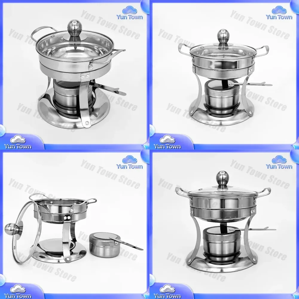 Stainless Steel Alcohol Stove Hot Pot for Outdoor Cooking Picnic Camping Single Compartment 1L Thickened Portable Cooking Pot
