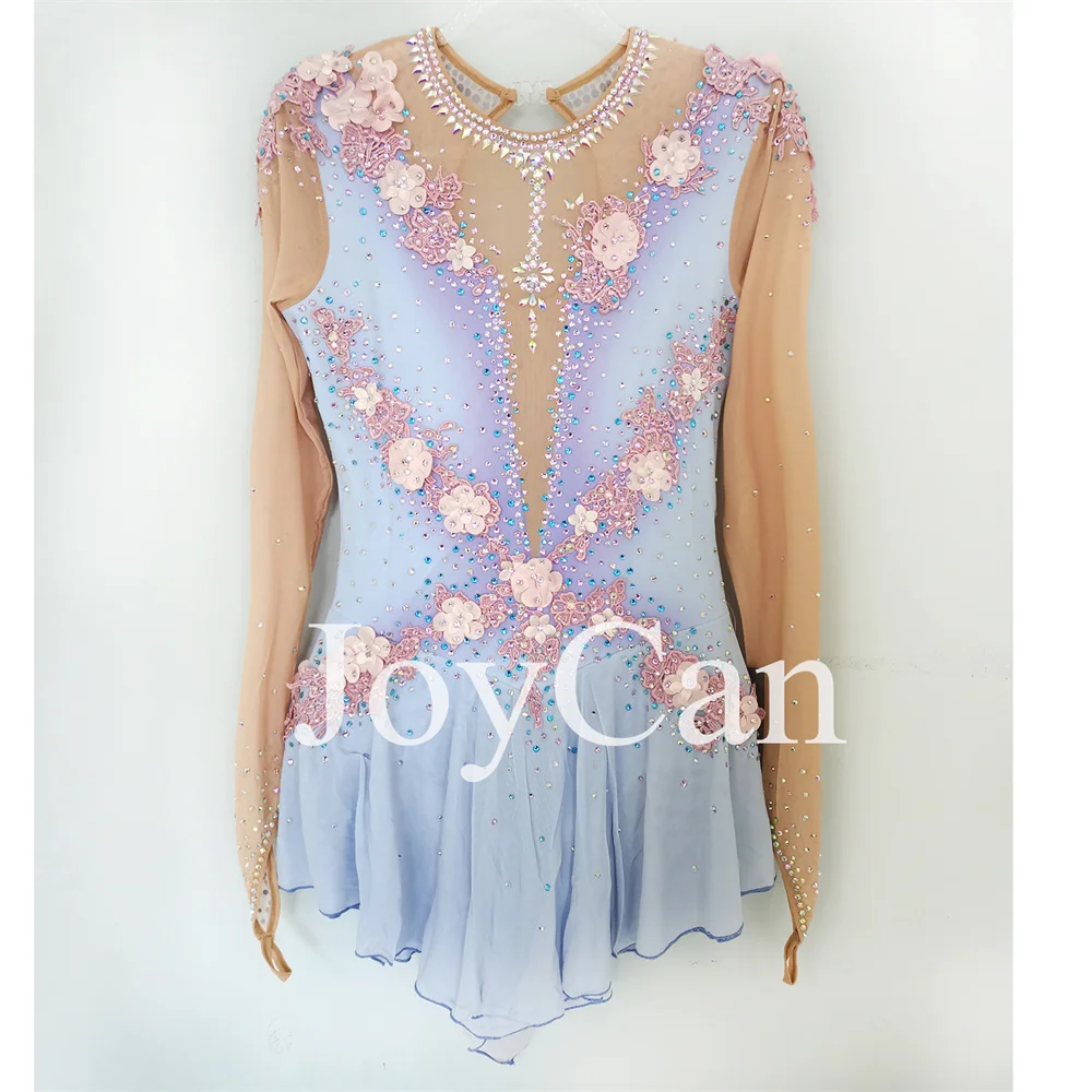 JoyCan-فستان التزلج على الجليد للفتيات ، دنة زرقاء ، شبكة مطاطية ، ملابس الرقص المنافسة ، حسب الطلب