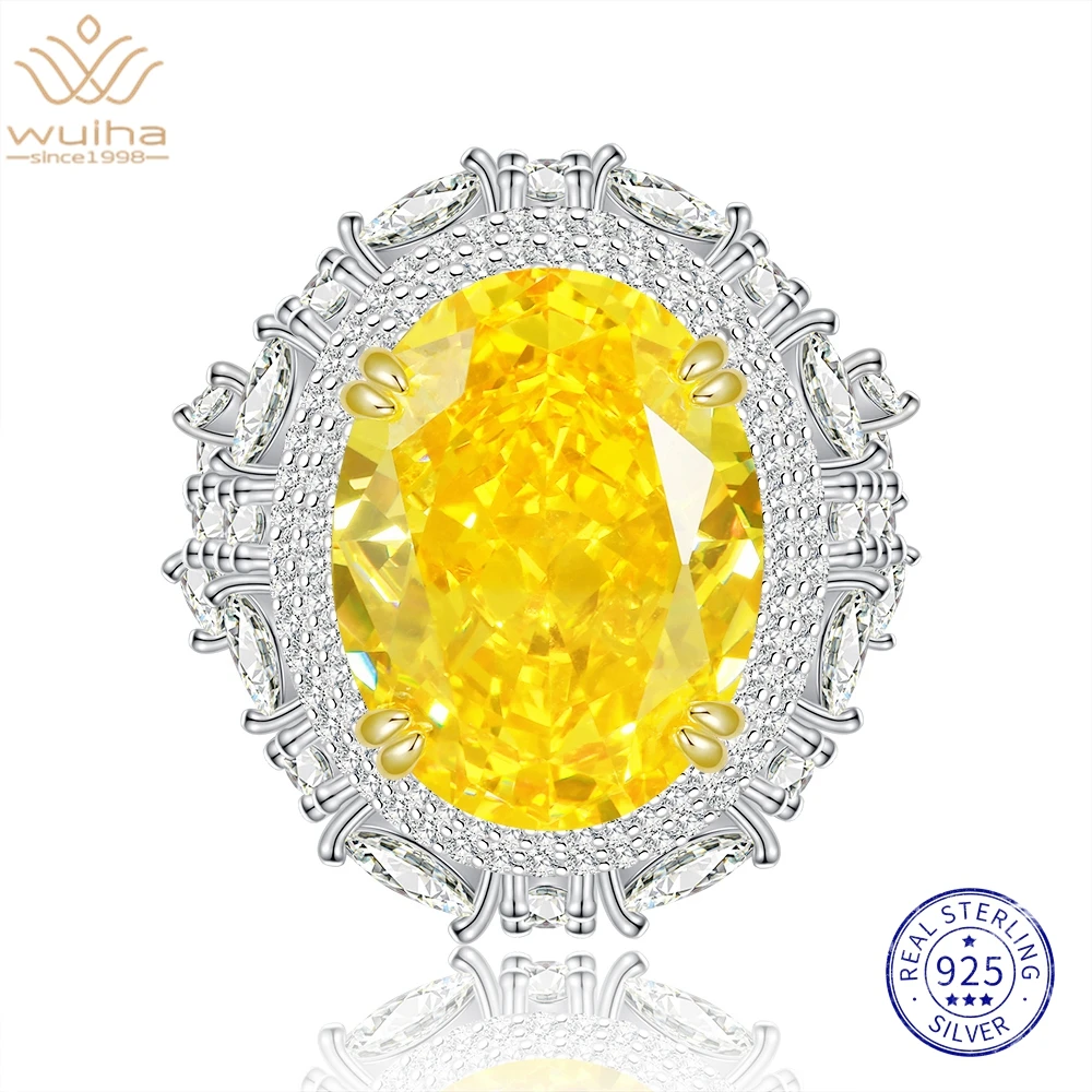 

WUIHA 18K Gold Plated 12*16MM Radiant Cut Faceted Gemstone Ring for Women Anniversary Gift 925 Sterling Silver Jewelry Wholesale