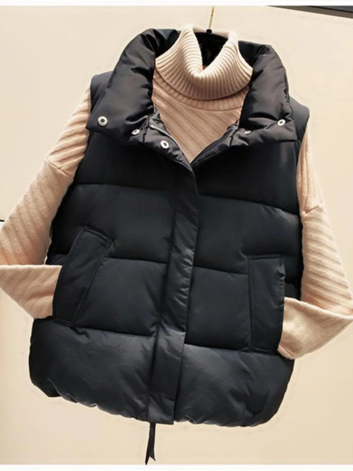 plus Size Cotton Vest Women's Short Loose Filled Warm Outerwear Autumn Winter Fashionable Shoulder Pad Design Casual Jacket