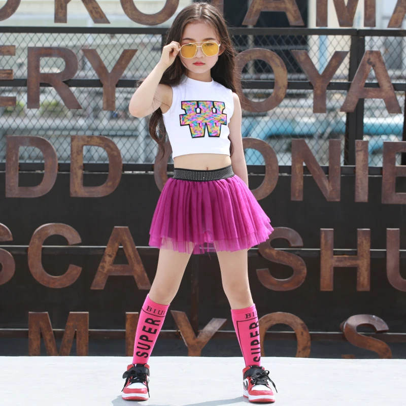 Girls Jazz Dance Costumes Kids Stage Walking Performance Costumes Hip Hop Street Dance Tide Clothes Performance Costume Girls