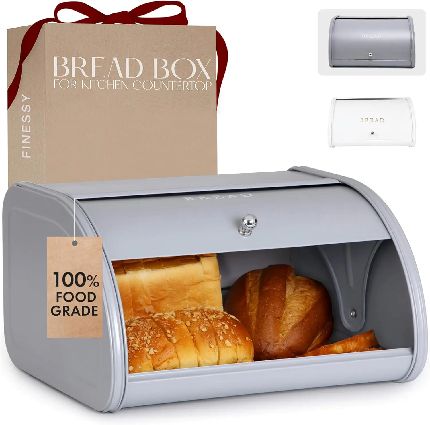 

Modern Metal Bread Box for Kitchen Countertop, Airtight Roll Top Storage Container for Homemade Loaf and Sourdough