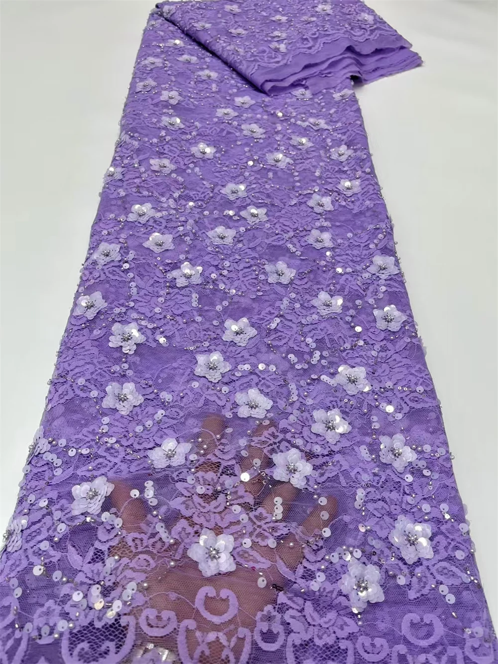 African Sequins Lace Fabric 2024 High Quality Lace Nigerian French Tulle Beaded Lace Fabrics For Sewing Wedding Party Dre5 Yards