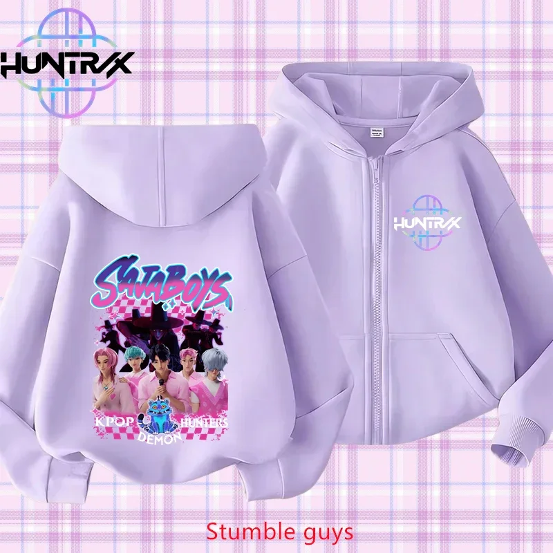 

Kpop Demon Hunters Kids Purple Zip Hoodie Spring Autumn 3-12Y Skin-Friendly Boys Girls Clothes Home Wear
