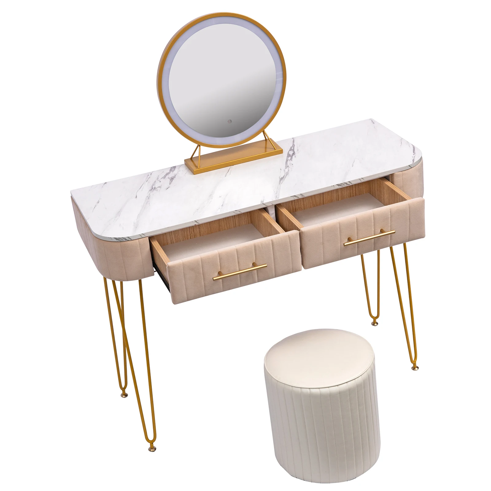 39.4" Flannel Soft Roll Makeup Vanity Set with  Soft Roll Makeup Table, 15.8" Touch Control 3 Brightness Options LED Mirror