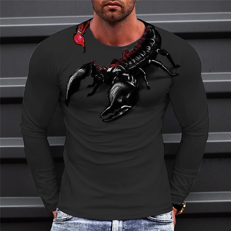 Trend Scorpion Pattern T-shirts Spring Autumn Fashion O Neck 3D Printed Long Sleeve T Shirts Casual Streetwear Loose Mens Tees image 4