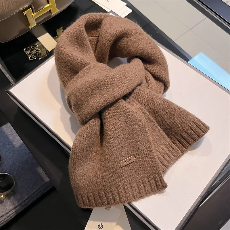 

Корейский вязаный шарф из чистой шерсти, однотонный, женский, зимний, утолщенный, теплый, универсальный, стильный, от холода, модный