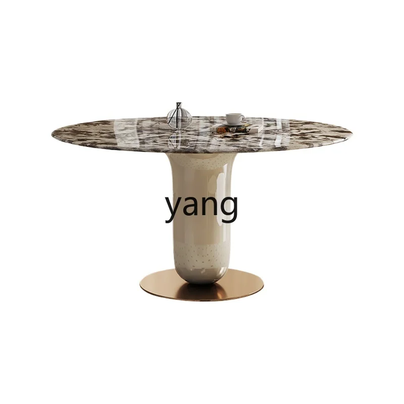 

LH Cream Style Paint Marble Dining-Table round Modern Simple Small Apartment Super Crystal Stone Dining Table