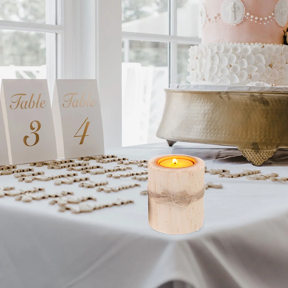 4 قطعة أصحاب ضوء الشاي الخشبي ريفي اليدوية نذري تقف تحف الزفاف ديكور ريفي حفل زفاف #1